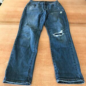 Judy Blue Boyfriend Fit Jeans Women 7/28 Blue Mid Rise Distressed Dark Wash